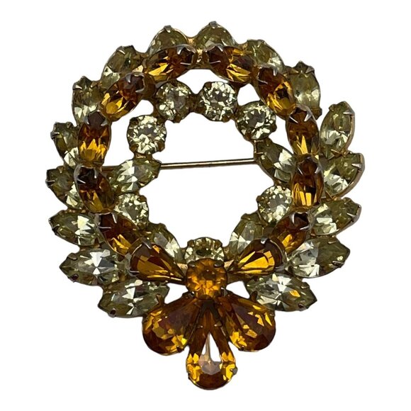 Vintage WEISS Signed Brooch Rhinestone Triple Layer Circle Wreath Icy Bling RARE - Picture 1 of 16